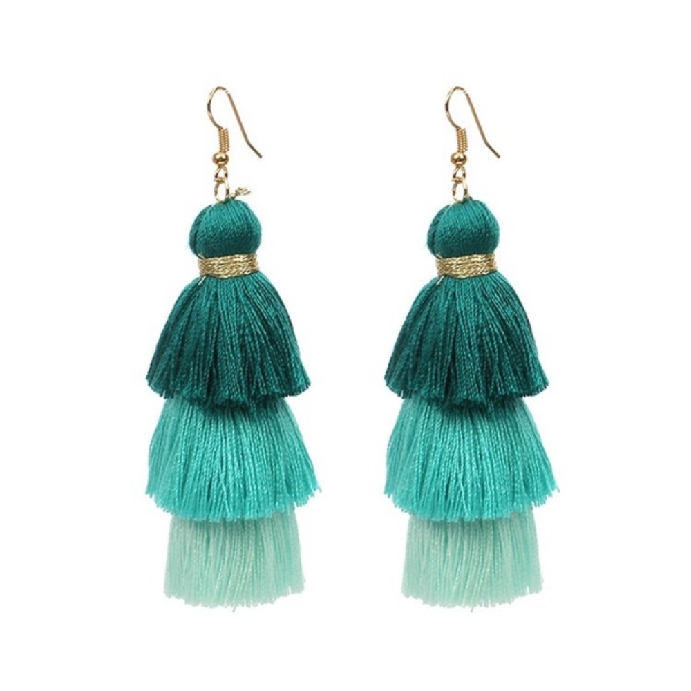 NEW!! Green/Aqua Blue Ombre Fringe Drop Earrings